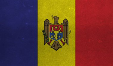 Dalgalı ipek kumaş arka plan panoramasına Moldova bayrağı - illüstrasyon