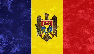 Dalgalı ipek kumaş arka plan panoramasına Moldova bayrağı - illüstrasyon