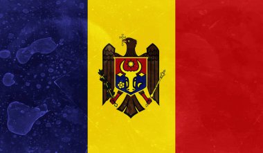 Dalgalı ipek kumaş arka plan panoramasına Moldova bayrağı - illüstrasyon