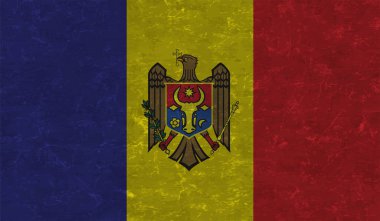 Dalgalı ipek kumaş arka plan panoramasına Moldova bayrağı - illüstrasyon