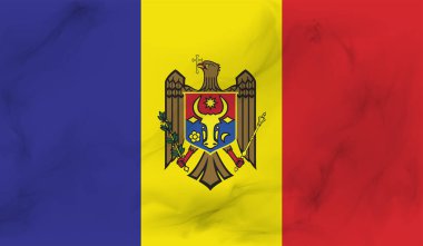 Dalgalı ipek kumaş arka plan panoramasına Moldova bayrağı - illüstrasyon