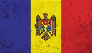 Dalgalı ipek kumaş arka plan panoramasına Moldova bayrağı - illüstrasyon