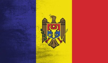 Dalgalı ipek kumaş arka plan panoramasına Moldova bayrağı - illüstrasyon