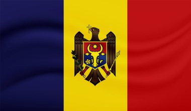 Dalgalı ipek kumaş arka plan panoramasına Moldova bayrağı - illüstrasyon
