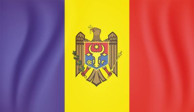 Dalgalı ipek kumaş arka plan panoramasına Moldova bayrağı - illüstrasyon