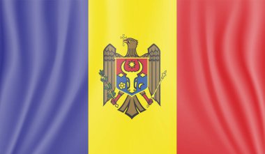 Dalgalı ipek kumaş arka plan panoramasına Moldova bayrağı - illüstrasyon
