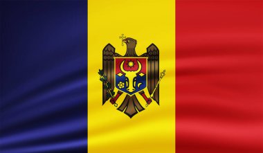 Dalgalı ipek kumaş arka plan panoramasına Moldova bayrağı - illüstrasyon