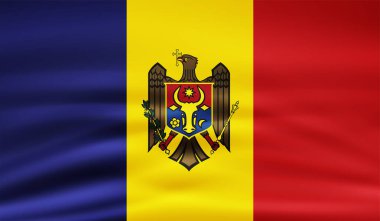 Dalgalı ipek kumaş arka plan panoramasına Moldova bayrağı - illüstrasyon