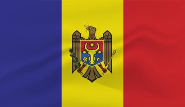 Dalgalı ipek kumaş arka plan panoramasına Moldova bayrağı - illüstrasyon