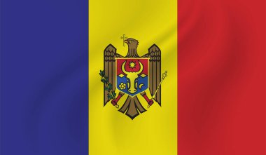 Dalgalı ipek kumaş arka plan panoramasına Moldova bayrağı - illüstrasyon