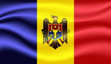 Dalgalı ipek kumaş arka plan panoramasına Moldova bayrağı - illüstrasyon