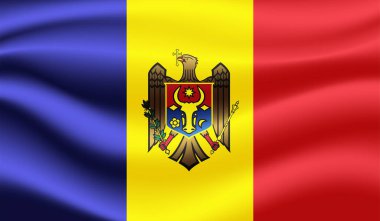 Dalgalı ipek kumaş arka plan panoramasına Moldova bayrağı - illüstrasyon