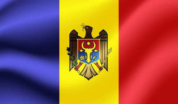 Moldawien Flagge Auf Welligem Seidenstoff Hintergrundpanorama Illustration — Stockvektor