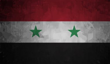 Suriye bayrağı sallanan grunge desenli. Vektör arkaplanı.