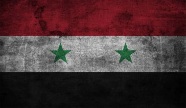 Suriye bayrağı sallanan grunge desenli. Vektör arkaplanı.