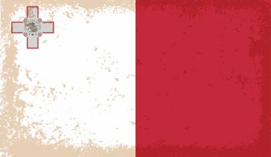 Dalgalı grunge desenli Malta bayrağı. Vektör arkaplanı.