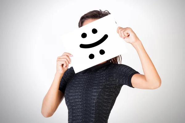 Bipolar bozukluk - mutlu ve hüzünlü iki yüzlü ifade bakan genç kadın