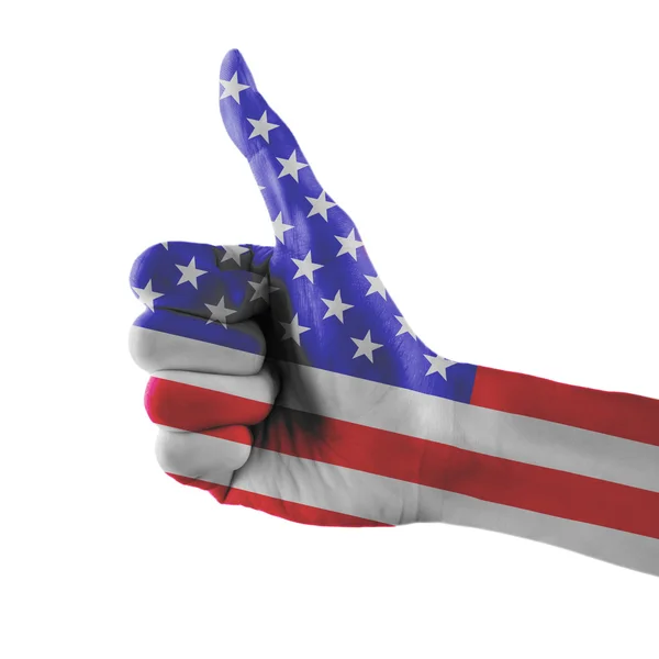 United States or USA or American flag painted hand showing thumbs up sign on isolated white background with clipping path — Stock Photo, Image