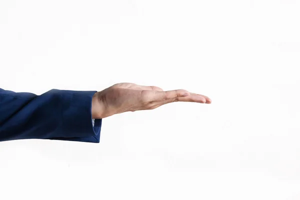 Mâna omului de afaceri pe gestul de prezentare a produsului — Fotografie, imagine de stoc