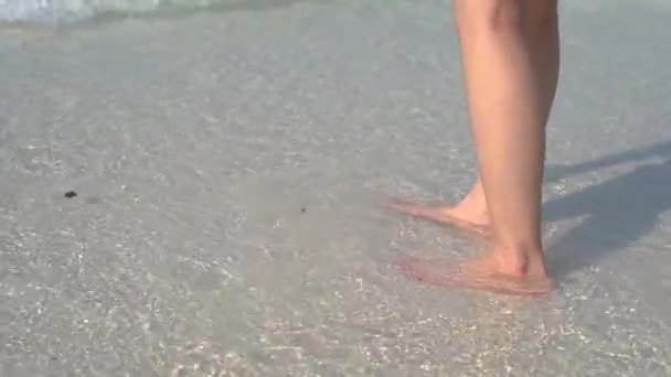 Jeune femme jouant des éclaboussures d'eau dans l'océan de plage tropicale. Belle fille sexy en forme ludique dans la mer pendant les vacances de voyage — Video