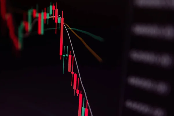 Close-up Bitcoin und Kryptowährung Börse Kerzenständer Chart — Stockfoto