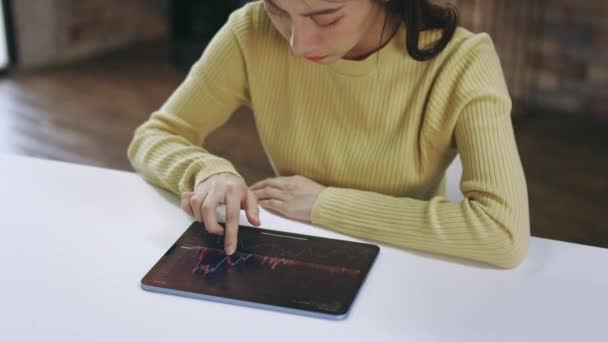 Junge Frau zu Hause mit digitalem Tablet — Stockvideo