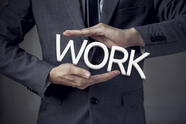 Avuç içi işadamı üzerinde kelime 'İş'