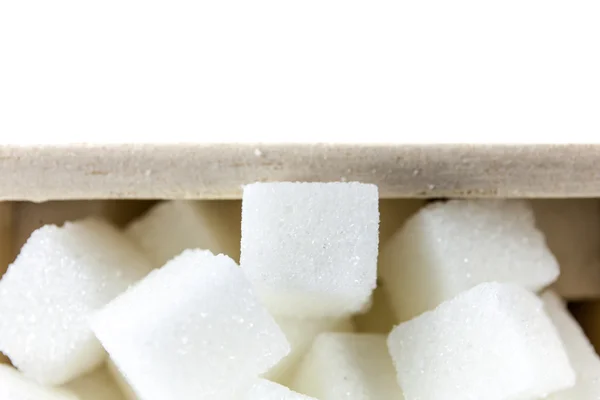 Aerial View of Sugar Cubes in Square Shaped Bowl on Isolated White Background — Stock Photo, Image