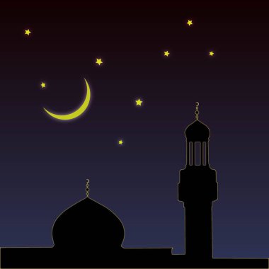 Günbatımında caminin siyah silueti. Gece caminin silueti