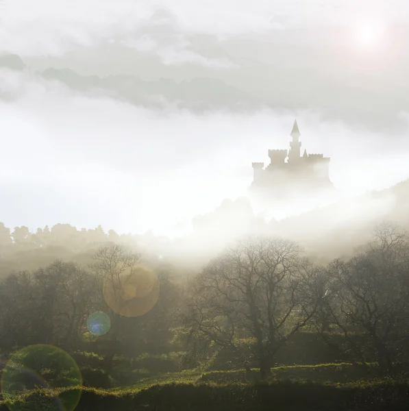 Bajkowy zamek we mgle — Zdjęcie stockowe