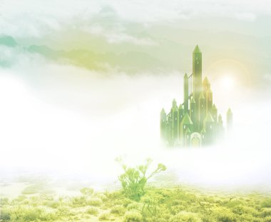 Emerald city in mist 2 clipart