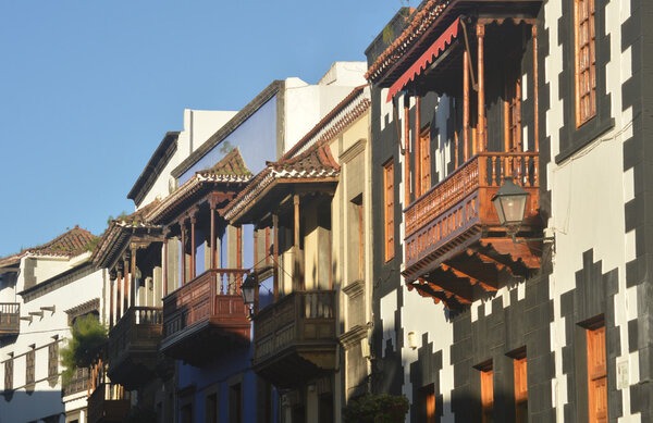 Traditional wooden balconies in teror. gran canaria