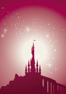 Castle on pink starry background vector