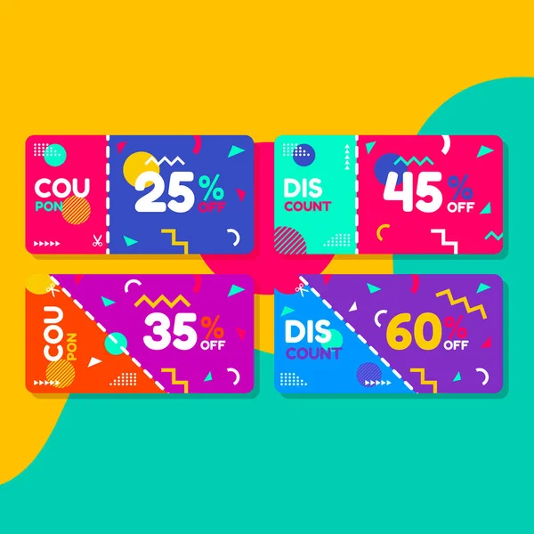 Memphis Biçimli Düz Renkli Soyut Coupon Tasarım Şablonu 