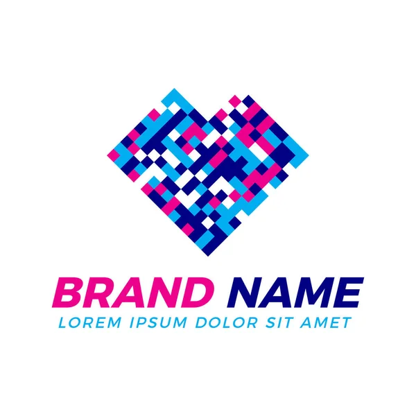 Soyut Kalp Piksel Tasarım Logo Şablonu 