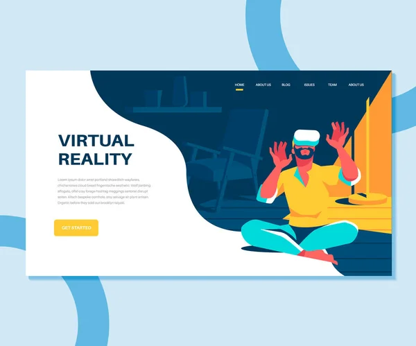 Homme Essayer Réalité Virtuelle Landing Page Illustration Design — Image vectorielle