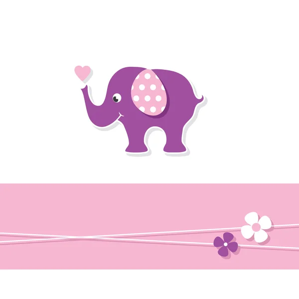 Roxo bebê menina elefante cartão de saudação — Vetor de Stock