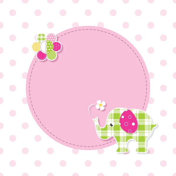 Carte de voeux bébé éléphant rose et vert — Image vectorielle
