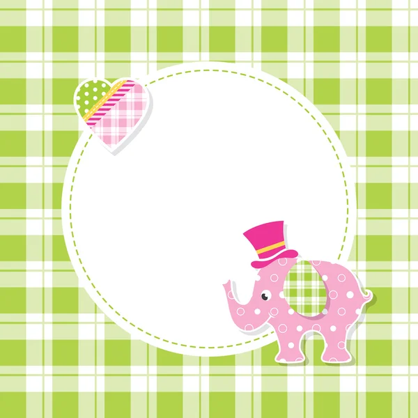 Rosa und grüne Baby-Elefanten-Grußkarte — Stockvektor