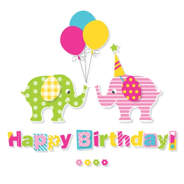 Feliz cumpleaños elefantes tarjeta de felicitación — Archivo Imágenes Vectoriales