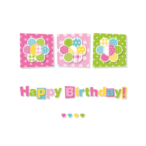 Three flowers happy birthday card — Stock Vector