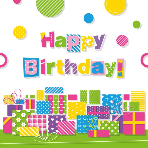 Happy birthday presents greeting card — Stock Vector