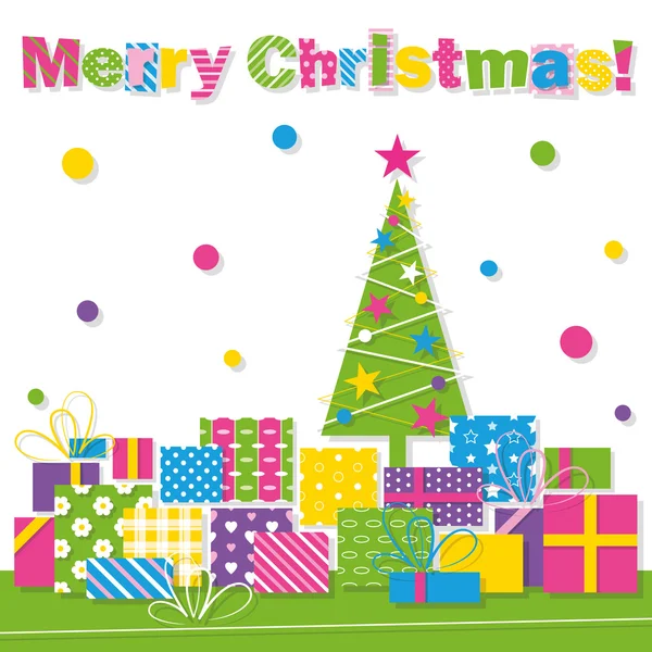 Neşeli Noel ağacı ve hediyeler tebrik kartı