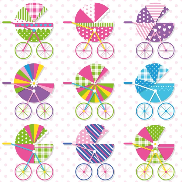 Baby wandelwagen collectie patroon — Stockvector