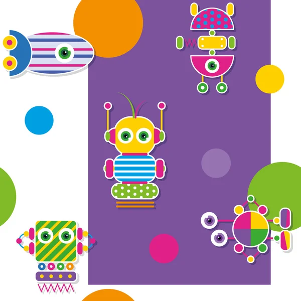 Colorful robots collection pattern — Stock Vector