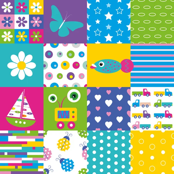 Colección de patrones patchwork feliz — Archivo Imágenes Vectoriales