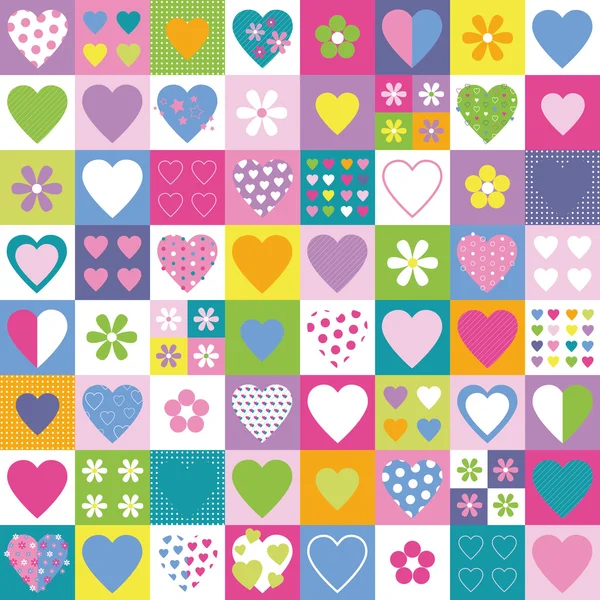 Hearts and flowers set pattern — Stock Vector