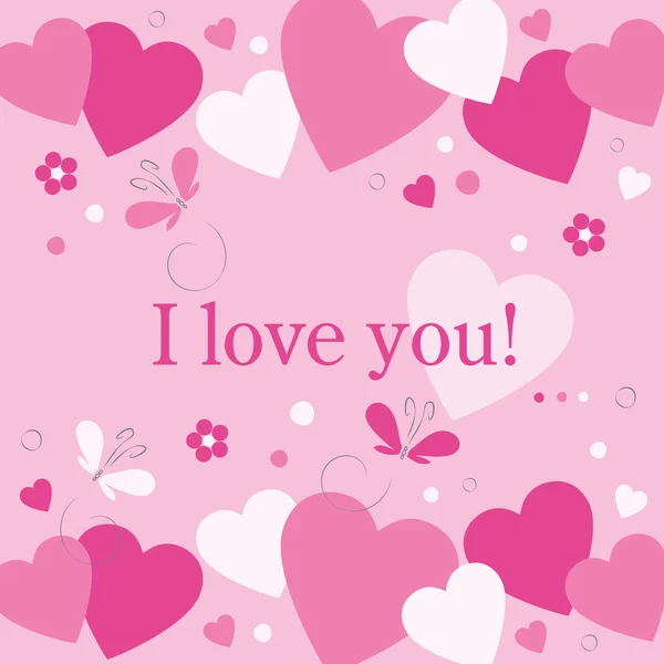 Pink hearts I love you card — Stock Vector