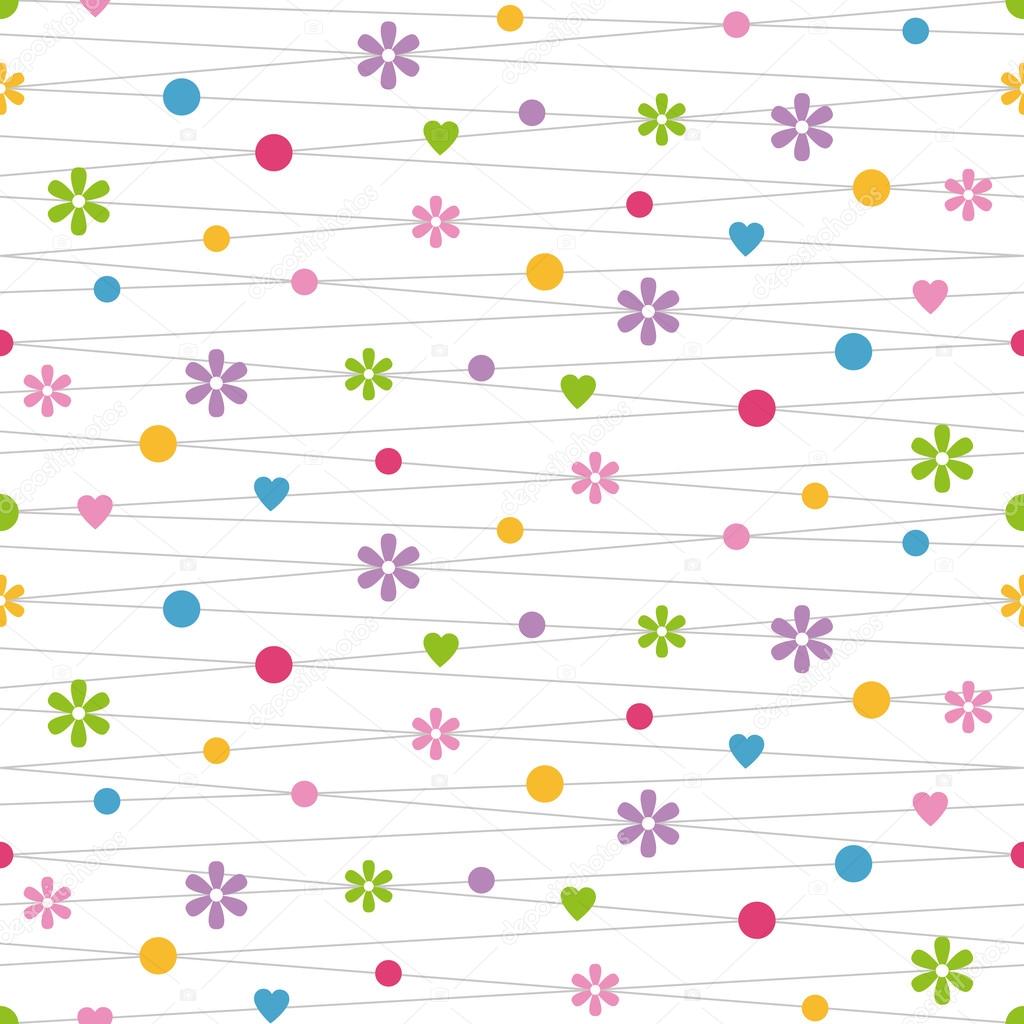Hearts flowers and dots pattern