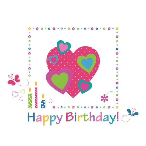 Colorful hearts happy birthday card — Stock Vector
